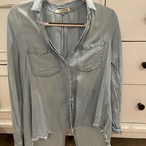 chambray button down high-low top